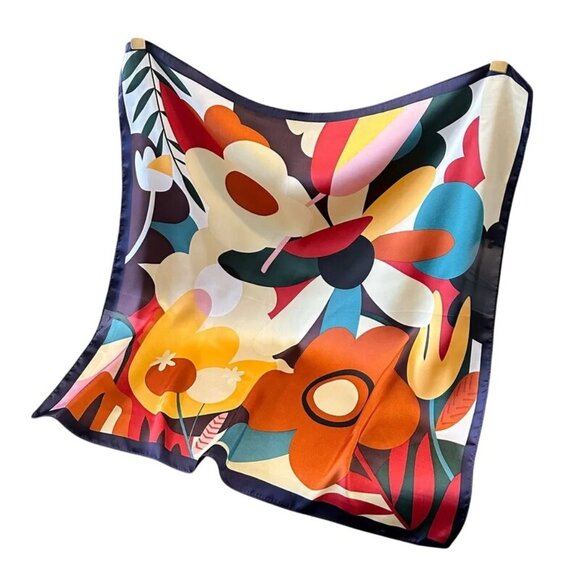 2/$30 Elegant Flower Satin Mosaic Silk Scarf Summer Colorful Daily Fashion - Picture 3 of 7